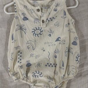 Rylee + Cru Cream Romper with Blue Print